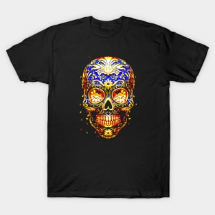 Psychedelic colored skull with flowers as eyes T-Shirt